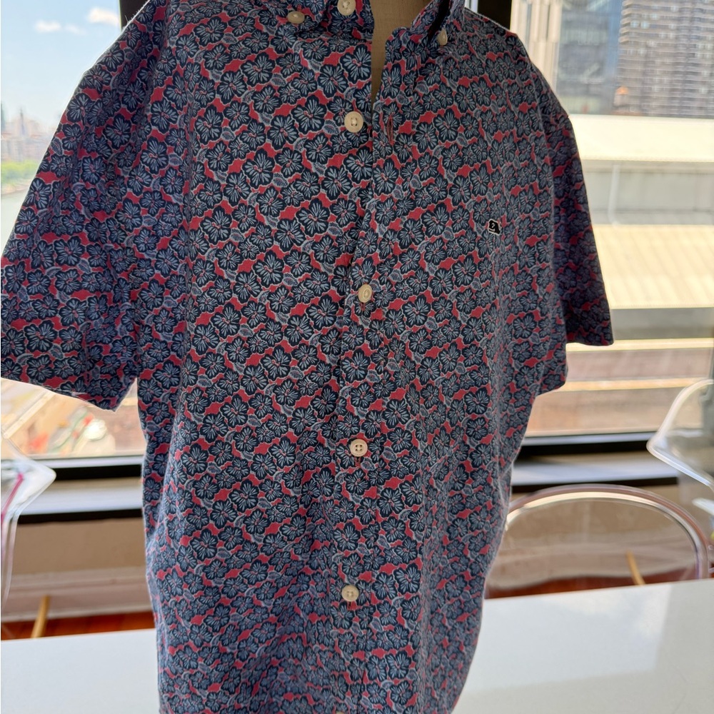 Men's Blue and Pink Patterned Shirt